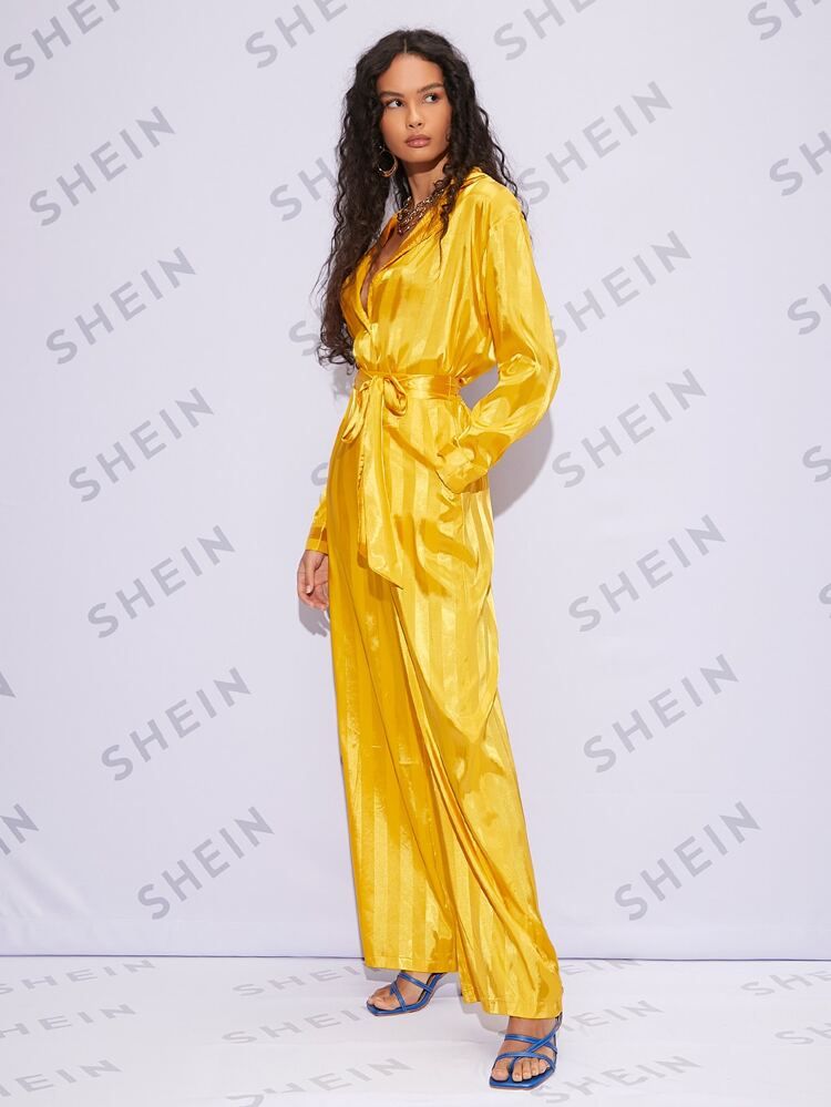 SHEIN Drop Shoulder Blouse & Belted Wide Leg Pants | SHEIN