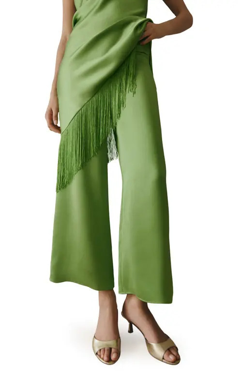 MANGO Satin Ankle Wide Leg Pants in Green at Nordstrom, Size X-Large | Nordstrom