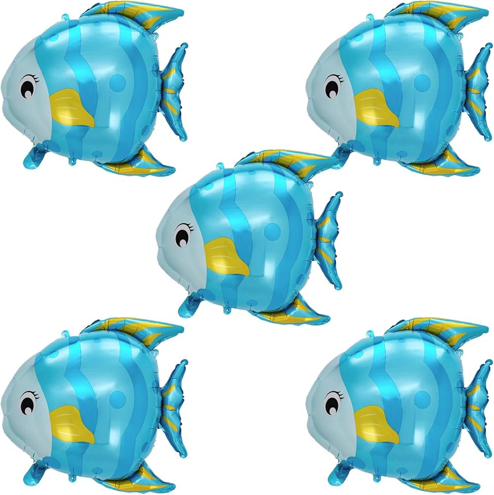 5 Pcs Fish Balloons Large Under The Sea Fish Foil Balloons Animal Creature Foil Balloons for Birt... | Amazon (US)