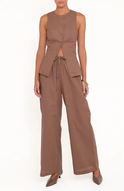 Petal & Pup Caitlin Button-Up Top & Drawstring Pants Set in Brown at Nordstrom, Size Small | Nordstrom