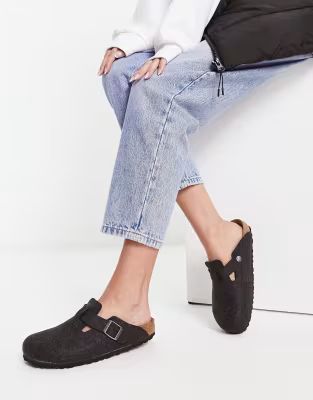 Birkenstock Boston clogs in grey wool | ASOS (Global)