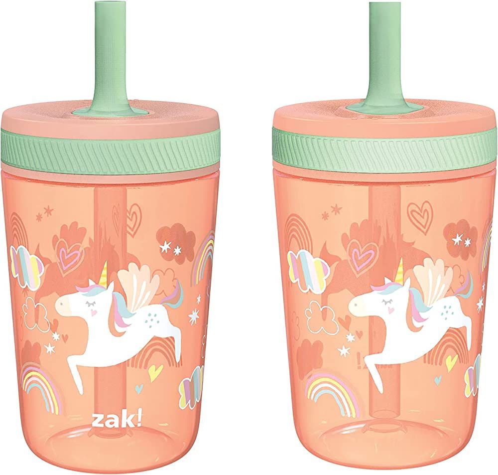 Zak Designs Kelso Tumbler Set 15 oz, (Unicorn) Non-BPA Leak-Proof Screw-On Lid with Straw Made of... | Amazon (US)
