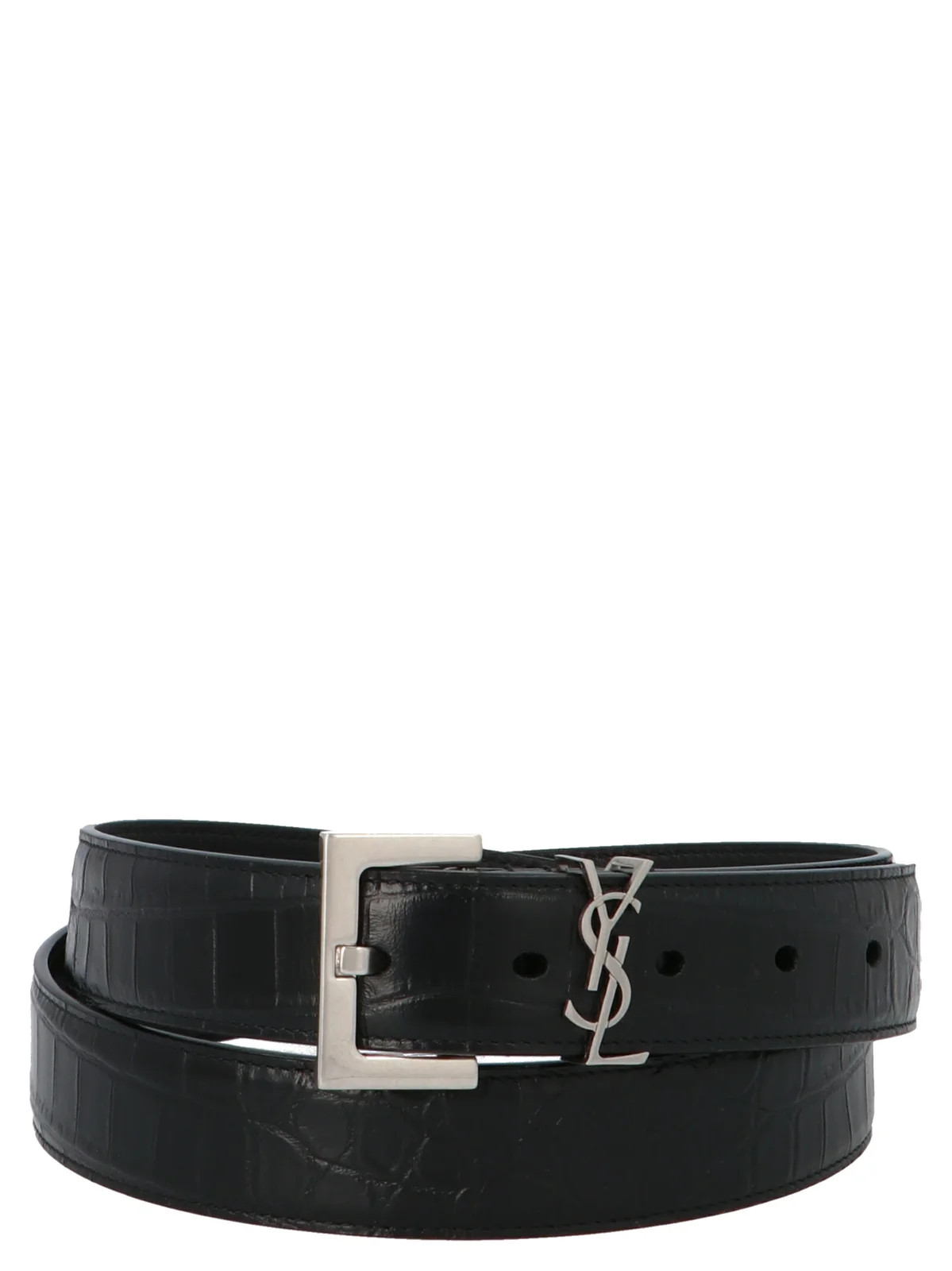 Saint Laurent Logo Plaque Embossed Belt | Cettire Global