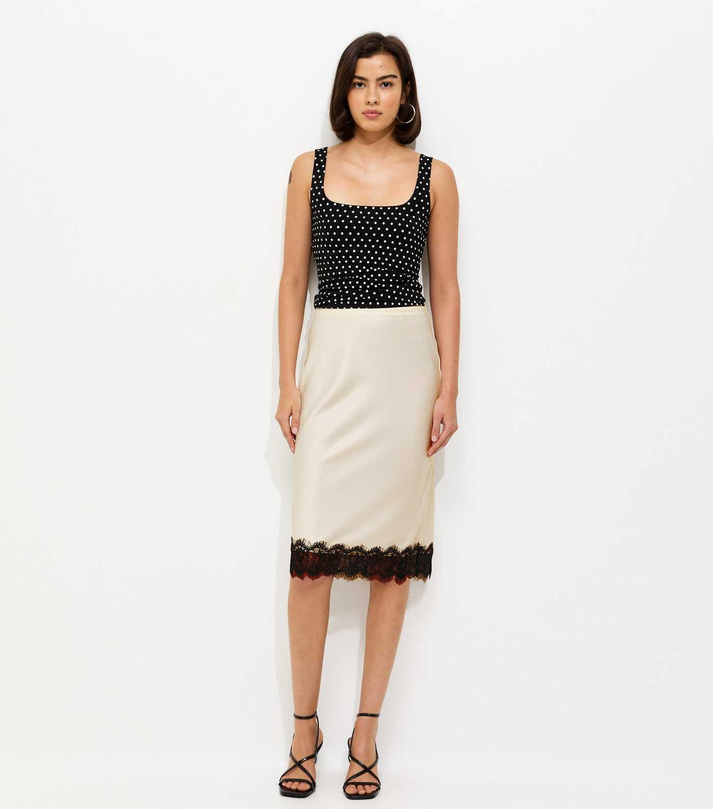 Cream Satin Lace Hem Midi Skirt | New Look | New Look (UK)