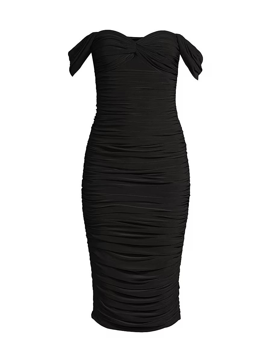 Women's Walter Winglet-Sleeve Ruched Midi-Dress - Black - Size Medium | Saks Fifth Avenue