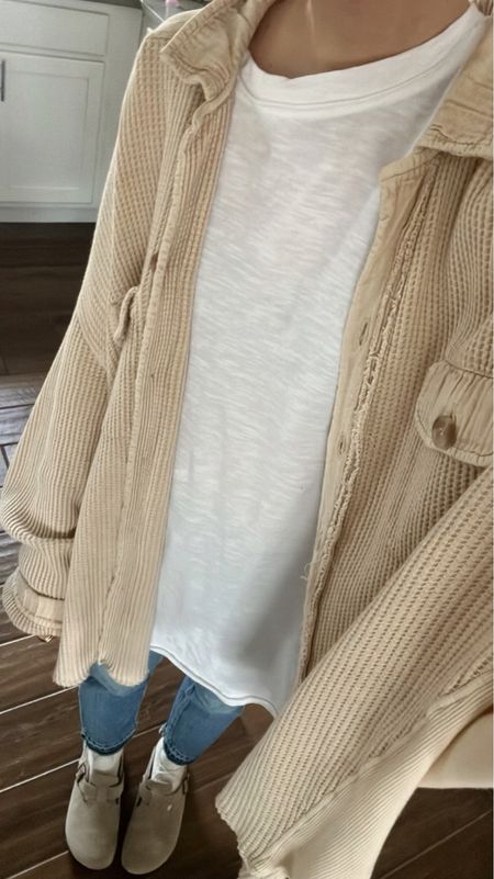 Scout jacket is color sand but salt looks identical & it’s fully stocked! I sized up for a more oversized fit 
Wearing small in long tee 
Jeans tts & under $30


#LTKFind #LTKSeasonal