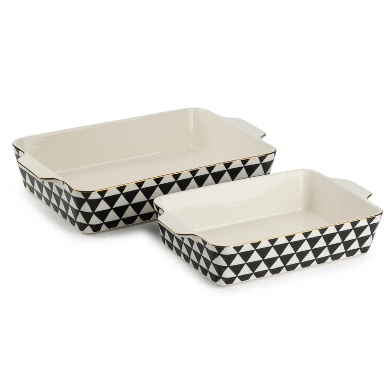 Thyme & Table Stoneware Rectangular Baker, Black & White Medallion, 2-Piece Set | Walmart (US)