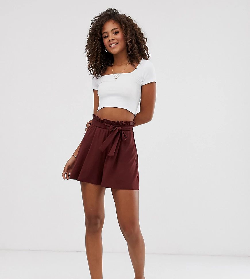 ASOS DESIGN Tall shorts with paperbag waist and tie-Brown | ASOS (Global)