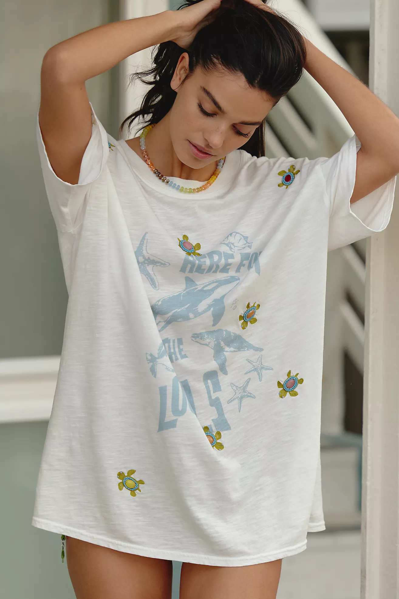 Celandine Turtle Beach Beaded Oversized Tee | Anthropologie (US)