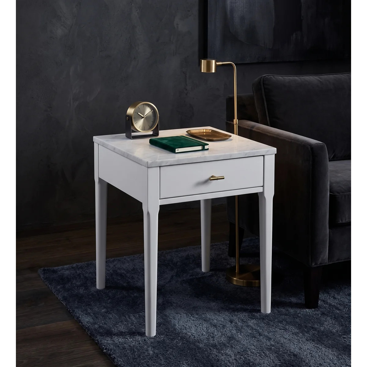 Adele 18" Square Italian Carrara White Marble End Table With Wood Leg | Wayfair North America