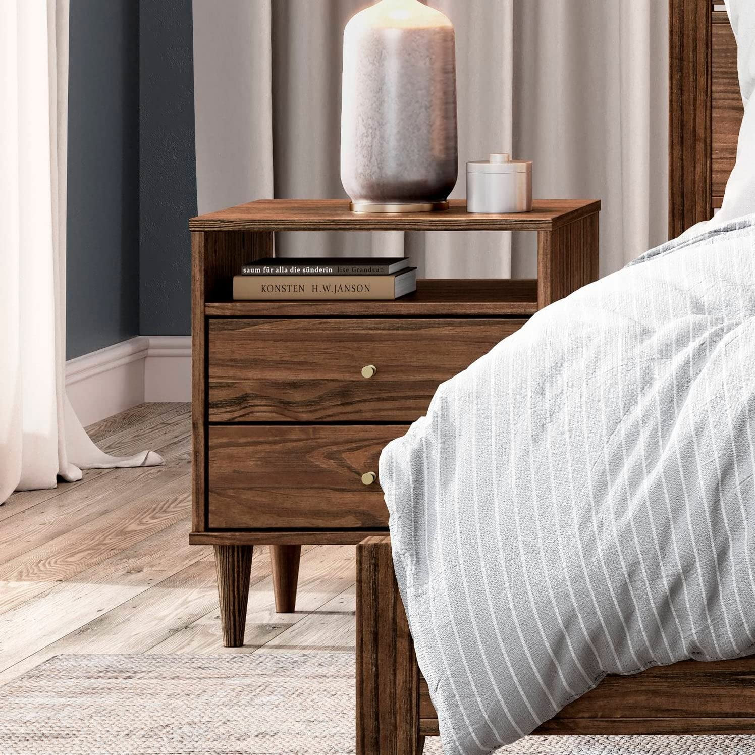 Grain Wood Furniture Mid Century 2-Drawer Nightstand, Brushed Walnut - Walmart.com | Walmart (US)