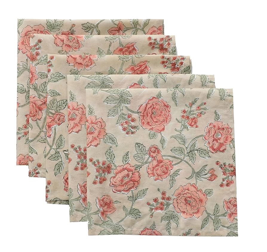 CPC Cloth Napkins Set of 6 Cotton Printed Dinner Block Print Napkins I Wedding Cocktail Cloth Flo... | Amazon (US)