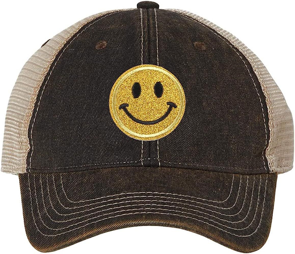 iZZYZX Yellow Glitter Smiley Face Embroidered Patch 6 Panel Old Favorite Trucker Caps - for Men a... | Amazon (US)