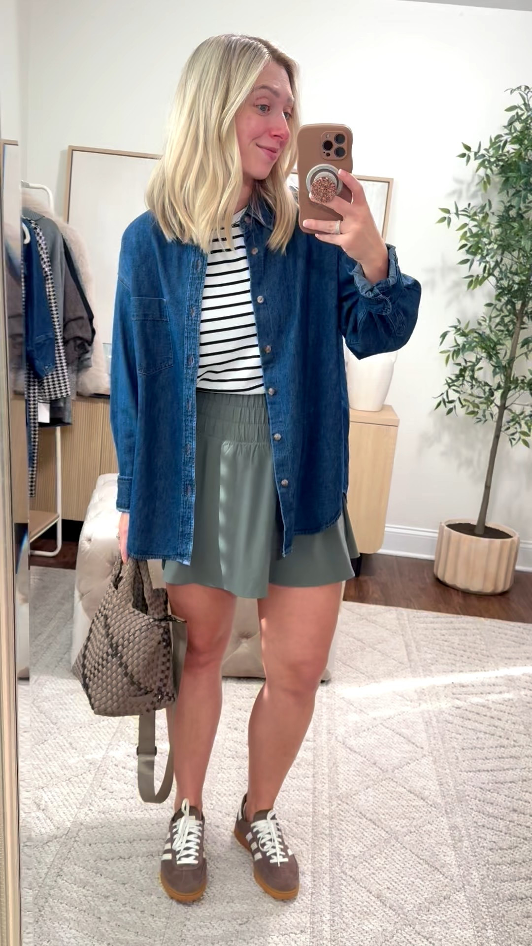 Weekend Casual
Size small tee + skort
Size XS denim top (color: 
Bleu In The Dark) 

Sneakers size down 

#LTKmomlife #LTKootd #LTKdayinmylife