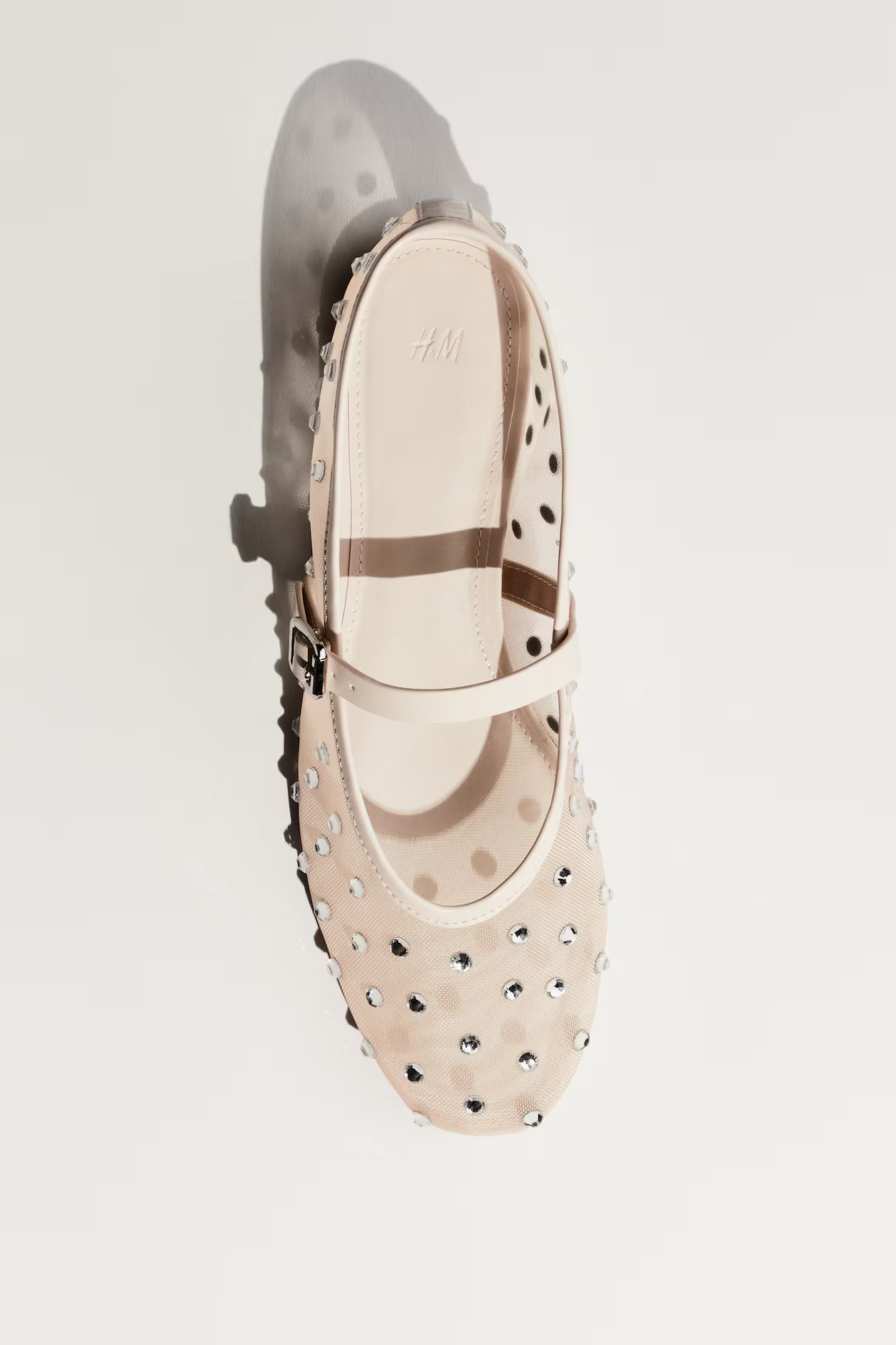 Rhinestone-Embellished Ballet Flats - No heel - Light beige - Ladies | H&M US | H&M (US + CA)