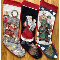 Santa Handmade Wool Needlepoint Embroidered Christmas Stockings, Stocking Ornaments, Gifts, Decor - Unused Vintage | Etsy (US)