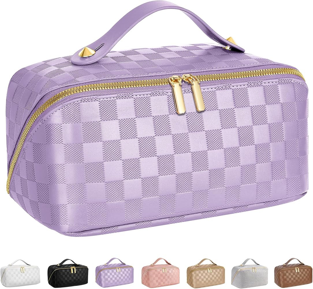 ALEXTINA Large Capacity Travel Cosmetic Bag - Portable Makeup Bags for Women Waterproof PU Leathe... | Amazon (US)