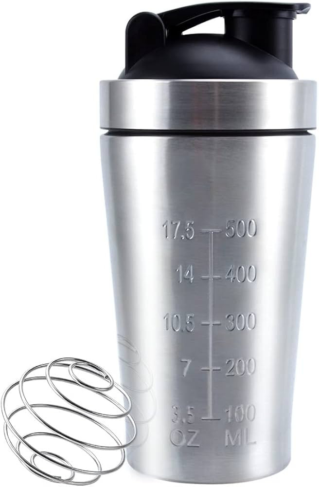 VALESKA 20-Ounce Stainless Steel Protein Shaker Bottle With Wire Whisk - BPA Free, Leak-Proof, Di... | Amazon (US)