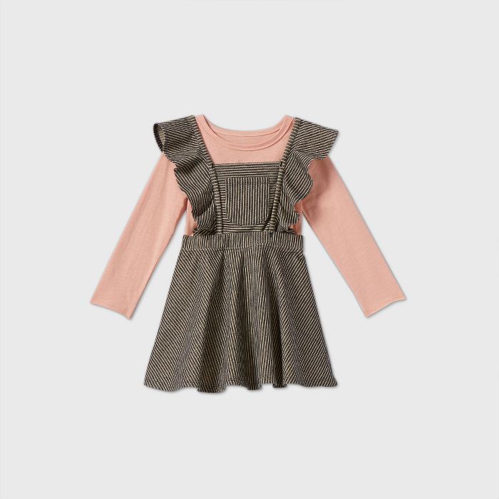 Toddler Girls' 2pc Long Sleeve T-Shirt & Striped Skirtall Set - art class™ Pink | Target