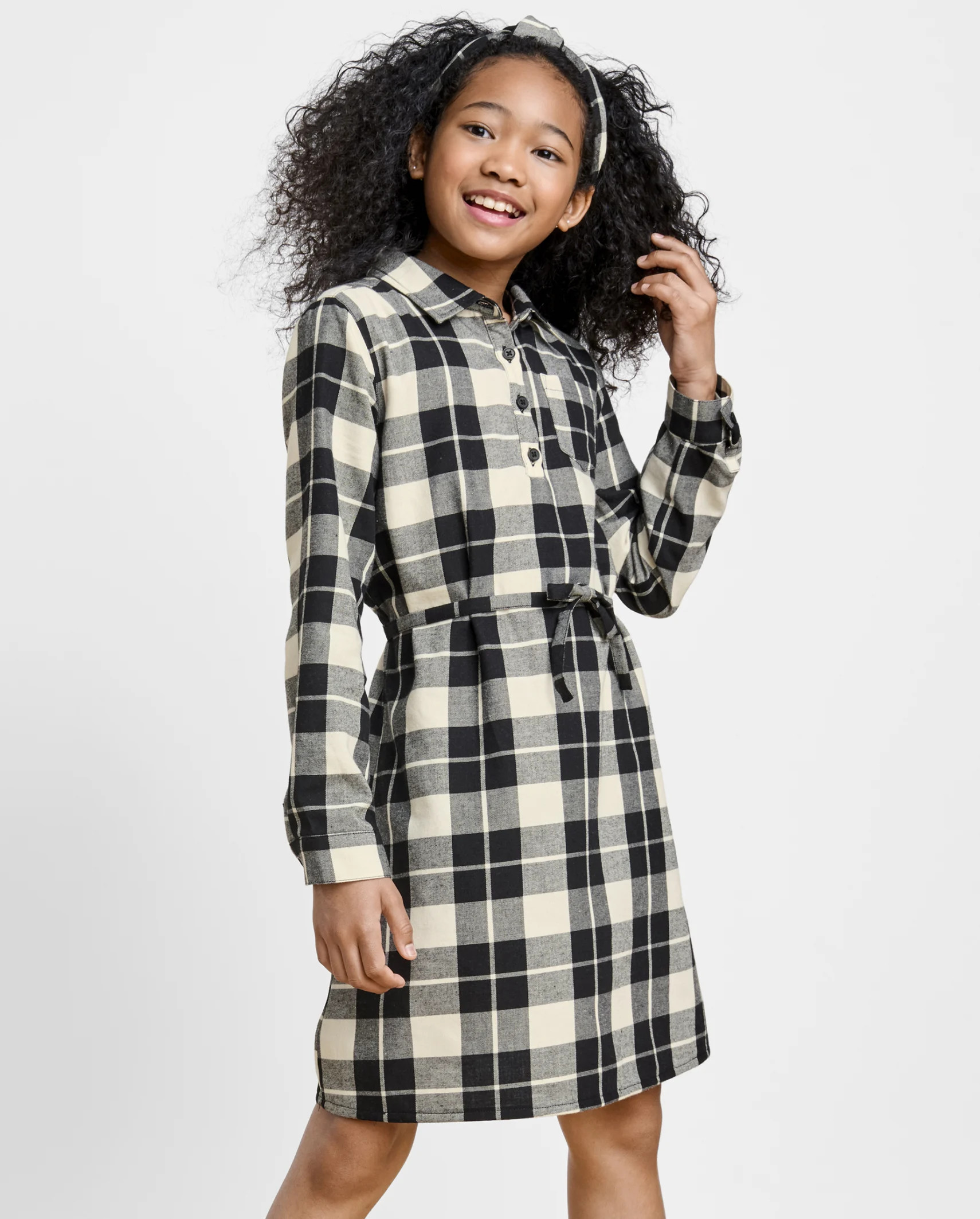 Girls Matching Family Plaid Twill Shirt Dress - black | The Children's Place