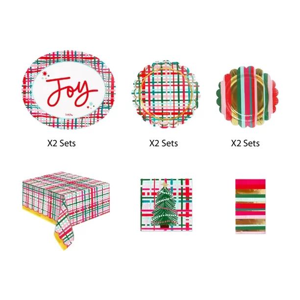 Packed Party Christmas Stripe Party Bundle, Paper Plates, Napkins and Tablecloth, 93 Pieces, Serv... | Walmart (US)