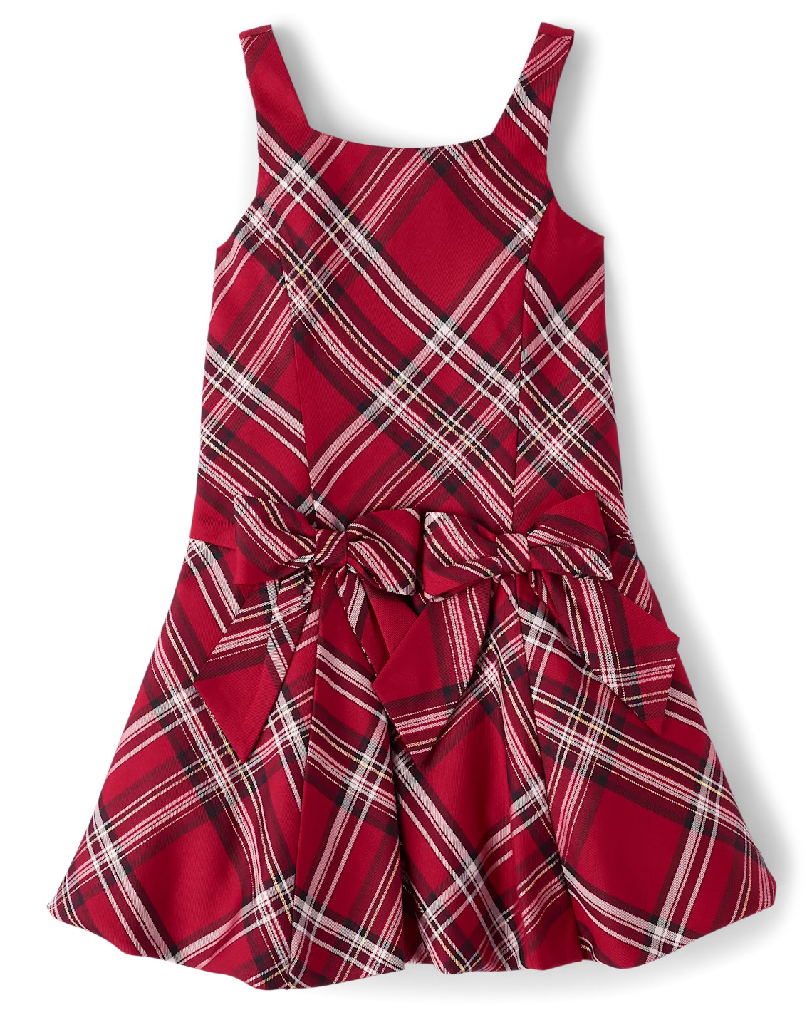 Girls Matching Family Plaid Bow Satin Bubble Dress - red | The Children's Place