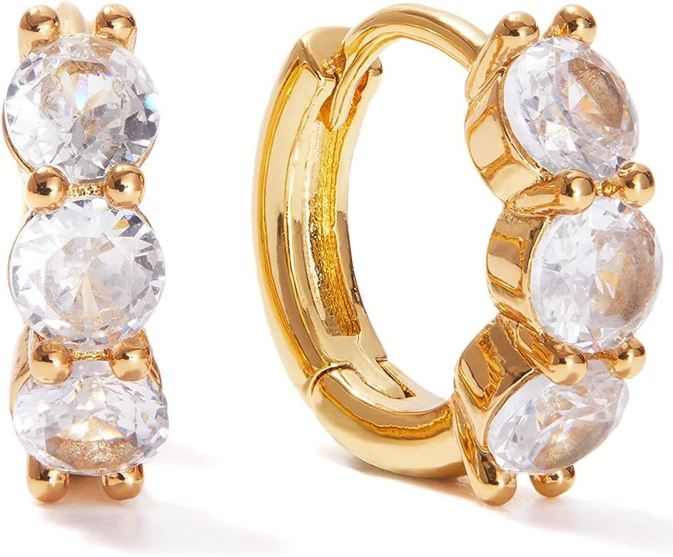Kenivira Pearl Hoop Earrings for Women | 18K Gold Huggie Earrings | Lightweight Chunky Hoops for ... | Amazon (US)