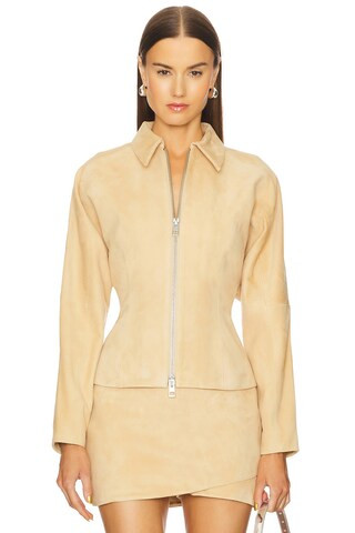 The Sei Fitted Leather Jacket in Honey Suede from Revolve.com | Revolve Clothing (Global)