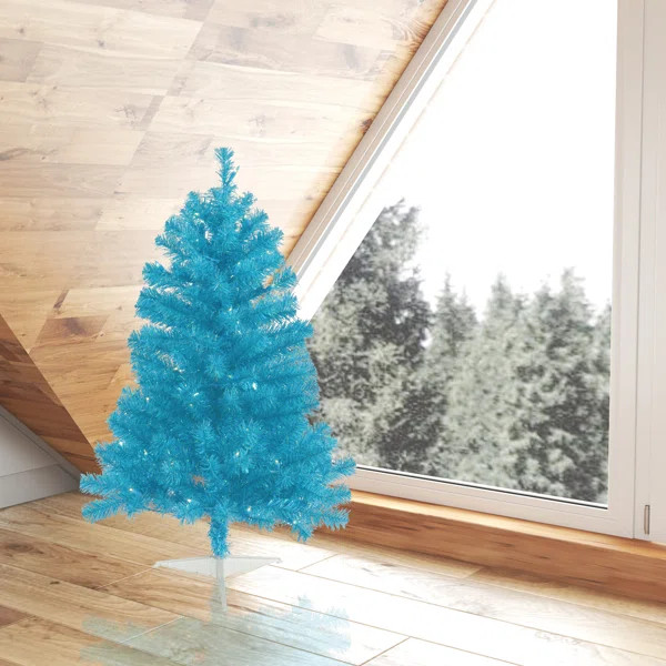 3' Sky Blue Pine Artificial Christmas Tree with 50 Single Colored Lights | Wayfair North America