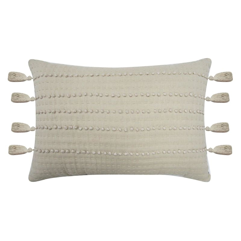 Honeybloom Kantha Taupe French Knot Oblong Throw Pillow, 14x20 | At Home