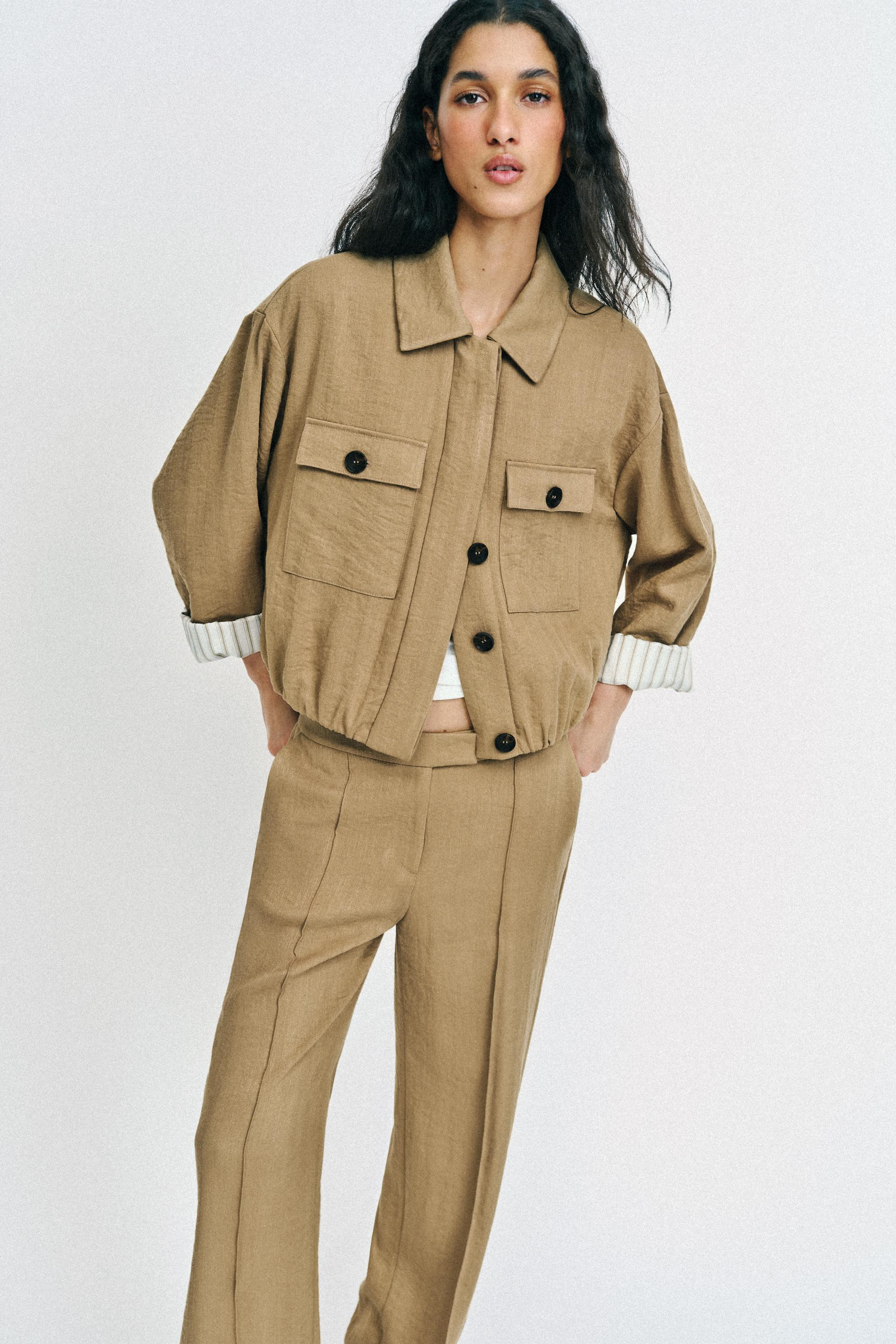 SHORT JACKET WITH ROLLED-UP SLEEVES | Zara US
