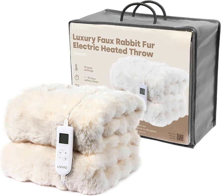 LIVIVO Luxury Rabbit Faux Fur Electric Heated Blanket - 160x130cm - Cream | Amazon (UK)