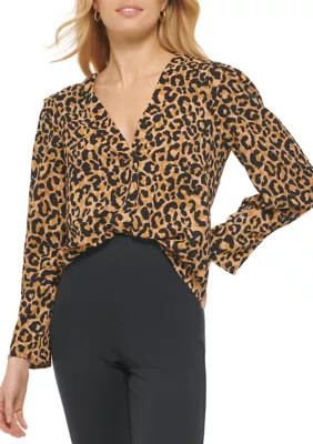 Dkny Women's Long Sleeve Leopard Print Blouse, Xs | Belk