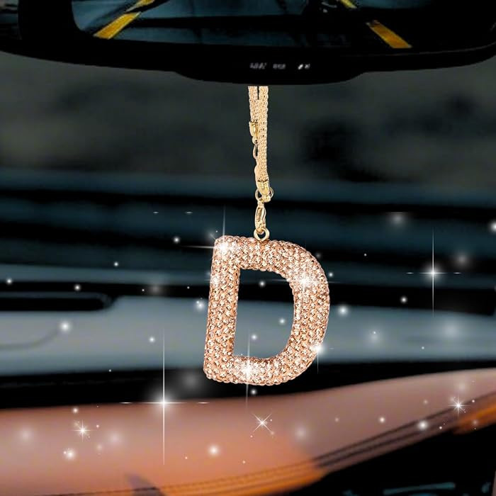 Bling Car Accessories for Women Letter Charm, Rainbow Crystal Rearview Mirror Pendant, Cute Diamo... | Amazon (US)