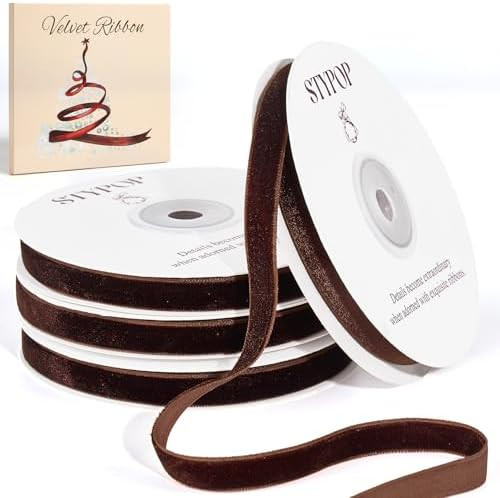 40 Yd Brown Velvet Ribbon for Gift Wrapping 3/8" Dark Brown Velvet Ribbon for Christmas Tree and ... | Amazon (US)