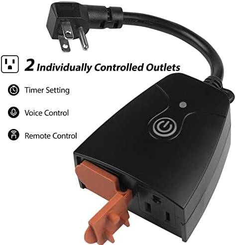 Outdoor Smart WiFi Plug, HBN Heavy Duty Wi-Fi Timer with Two Grounded Outlet, Wireless Remote Contro | Amazon (US)