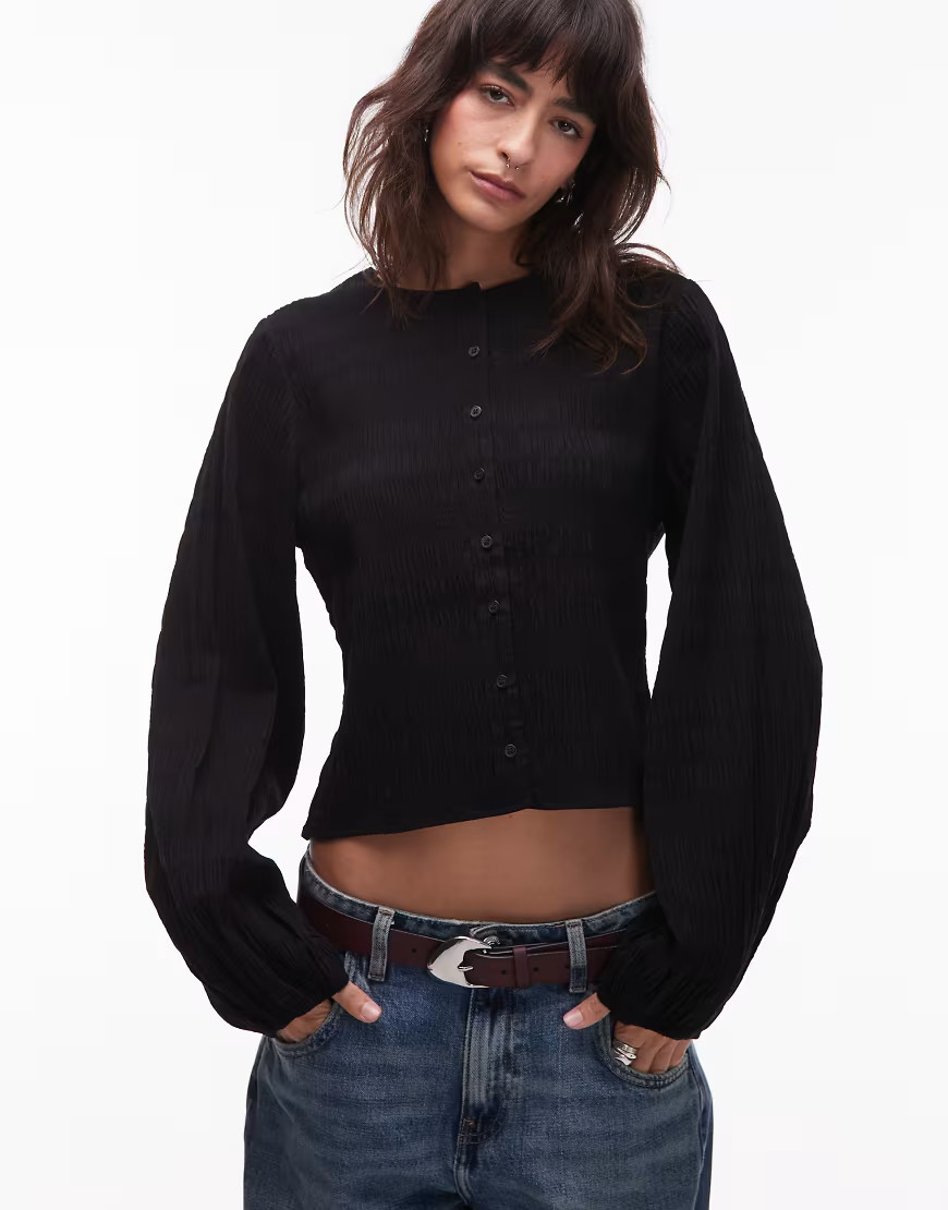 & Other Stories textured blouse with button front in black | ASOS (Global)