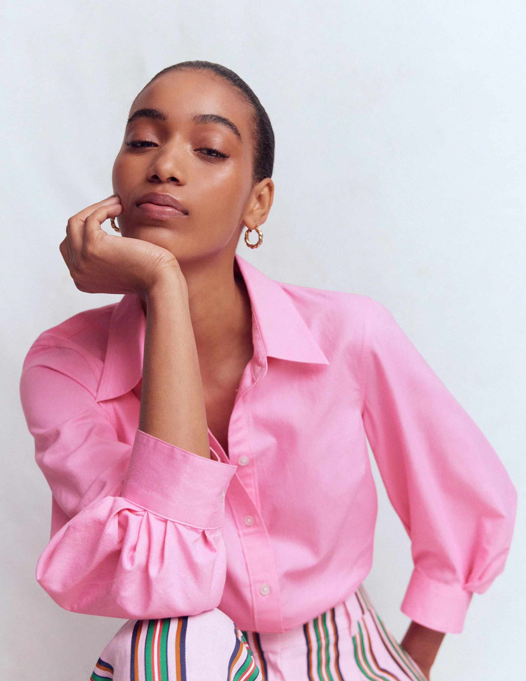 Puff Sleeve Oxford Shirt-Pink | Boden (US)