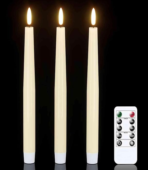 GenSwin Flameless Taper Candles Candlesticks Ivory Set of 3
        LED Flickering, Real Wax, Bat... | Amazon (US)