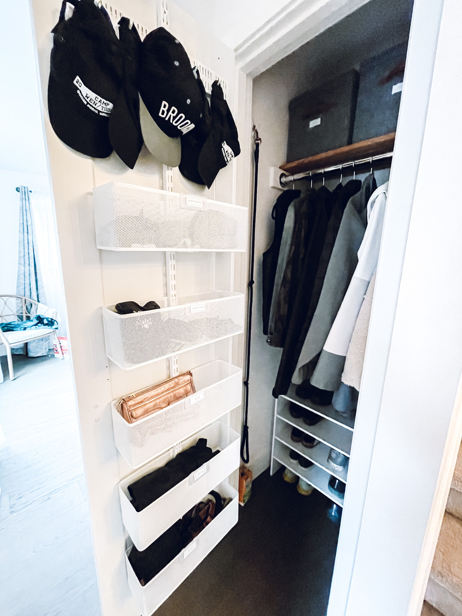 Entryway closet organization. Elfa Utility Large Wire Over The Door Rack. Room Essentials Stackable Shelf✨

#LTKhome #LTKkids #LTKfamily