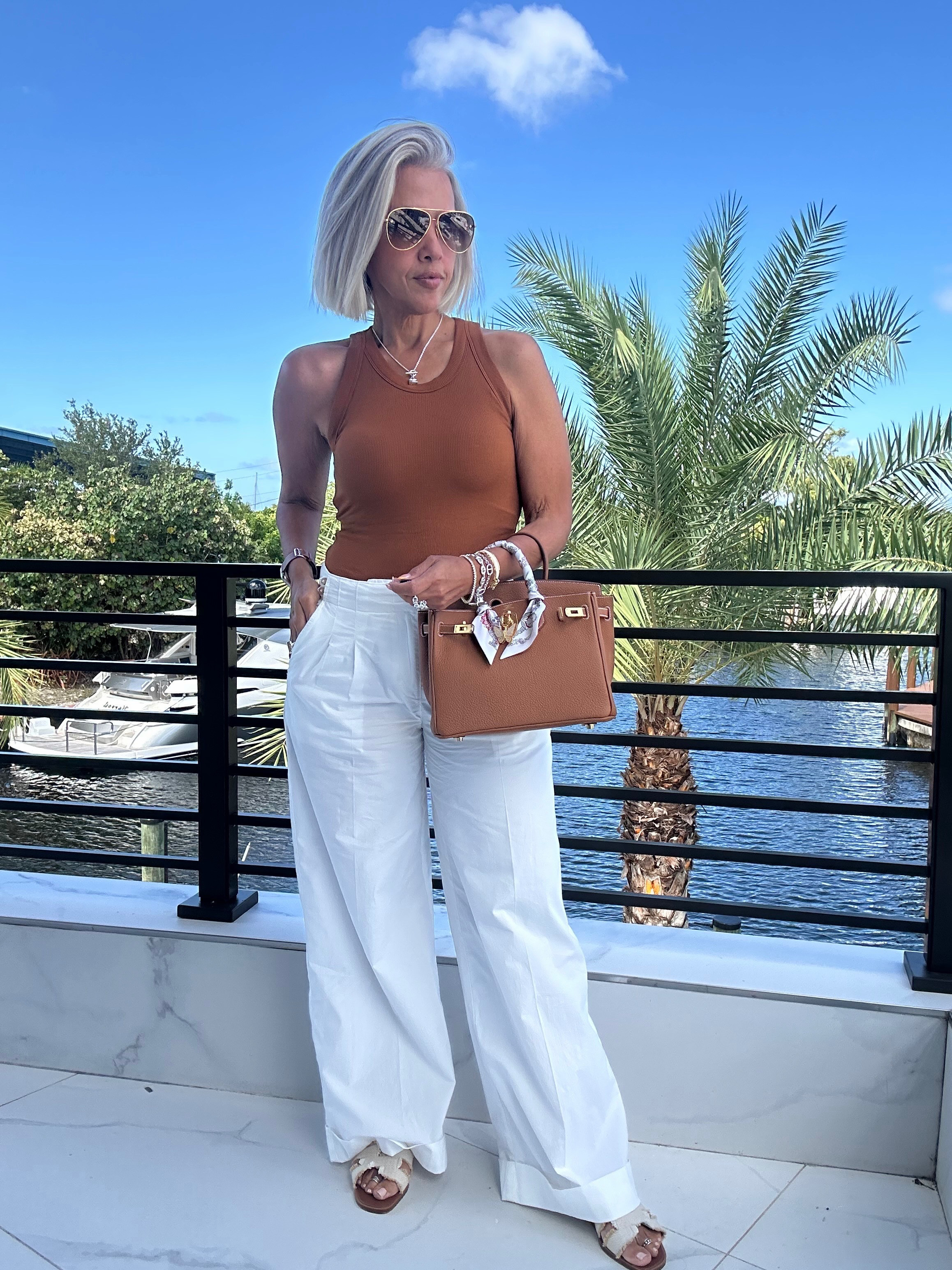 Summer Outfit with my Tank top (bra-free), trousers and my Birkin 25 in gold @abercrombie 

 #LTKgrwm #LTKootd
