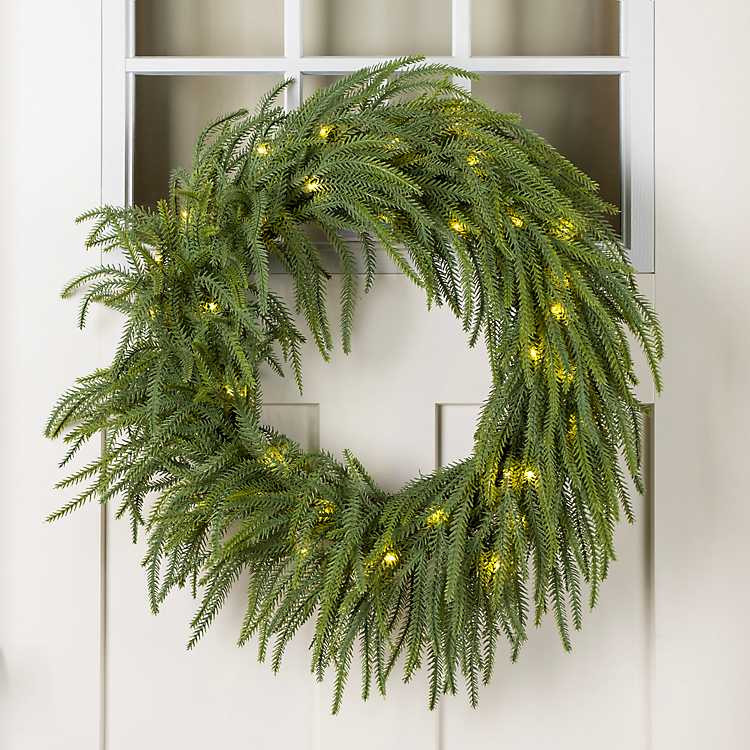 Pre-Lit Norfolk Greenery Christmas Wreath | Kirklands