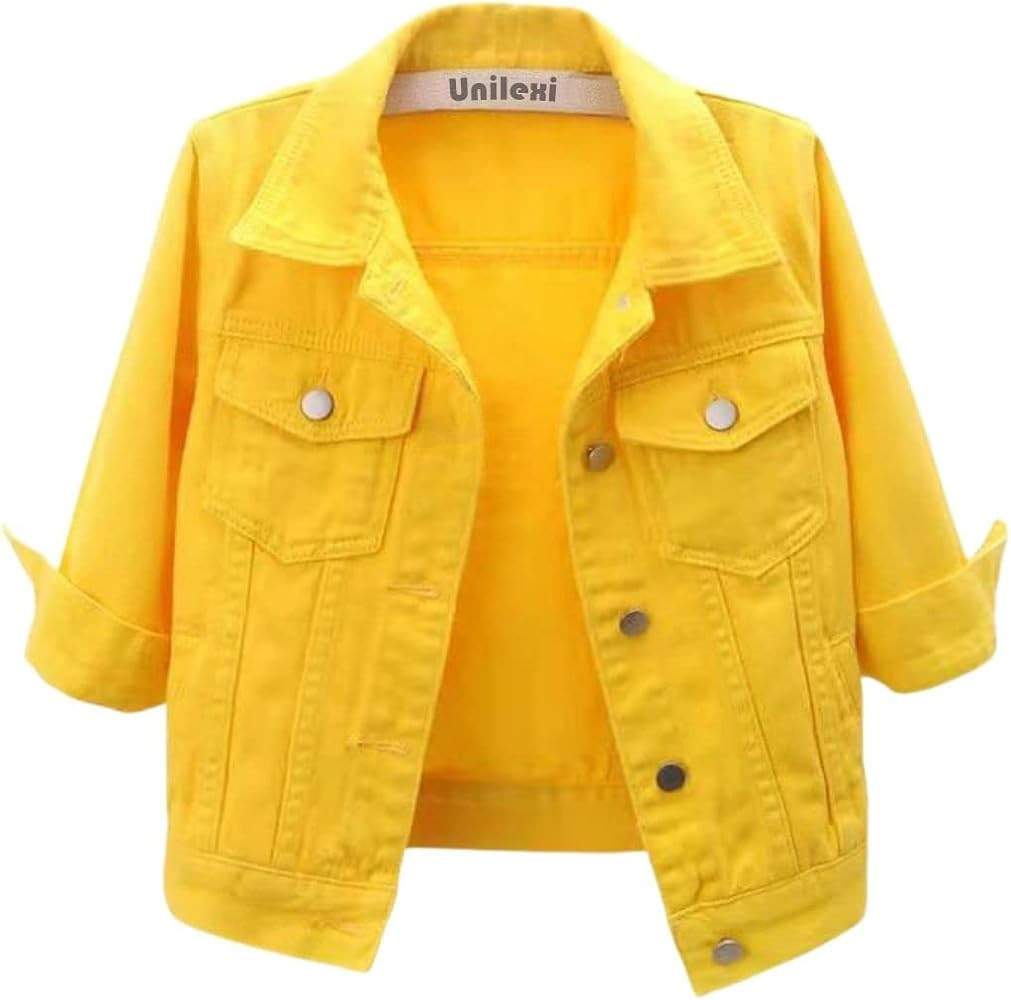 Women's 3/4 Sleeve Colored Cropped Denim Jacket Light Wash Short Jean Jacket Trucker Coat | Amazon (US)