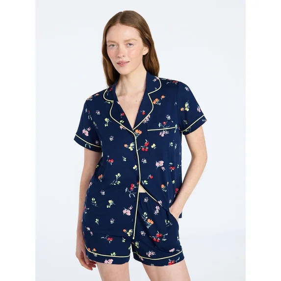 Joyspun Women's Dreamy Soft Collection Notch Collar Top and Shorts Pajama Set, 2-Piece, Sizes XS-... | Walmart (US)