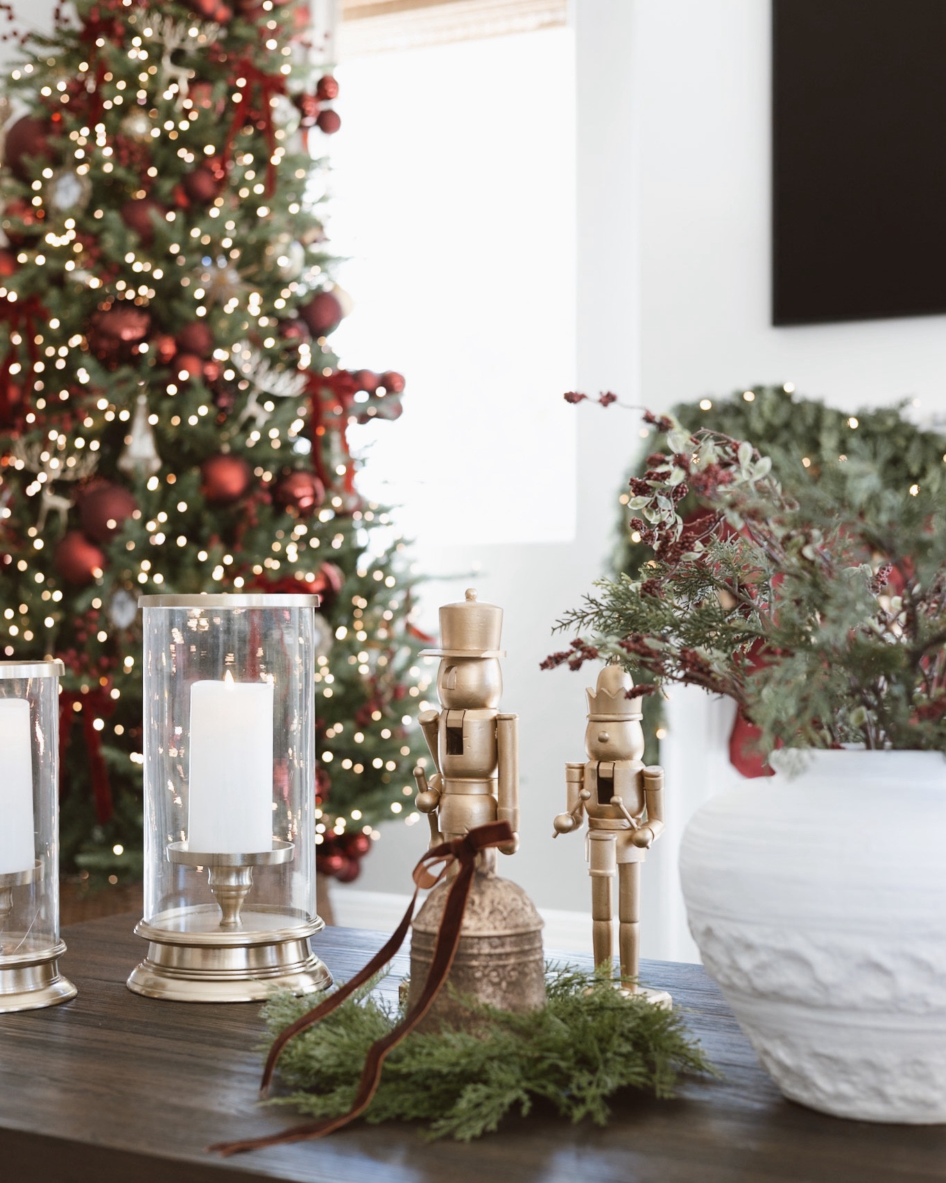 Christmas Living Room Styling 🌲 - Traditional Christmas Decor - Christmas Coffee Station Styling - Christmas tree - Christmas Pillows - Christmas Console Table Decor - Christmas stems - Christmas 2025 Decor #christmas #christmasdecor #christmas2025 #traditionalchristmas 

#LTKHome #LTKHoliday #LTKSeasonal