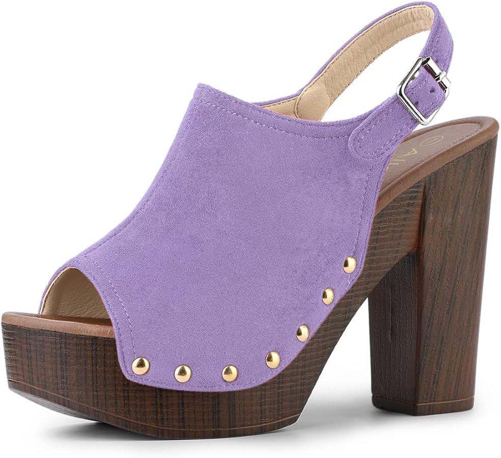 Allegra K Women's Open Toe Slingback Platform Chunky Heels Sandals | Amazon (US)