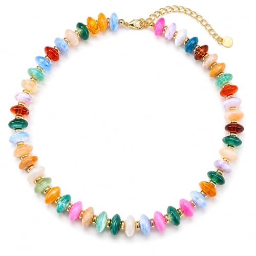 Tydlig Colorful Beaded Necklace for Women Trendy, Chunky Resin Bead Statement Necklace, Multi Colored Boho Necklace, Bold Summer Vacation Jewelry, Funky Large Bead Necklace (B) | Amazon (US)