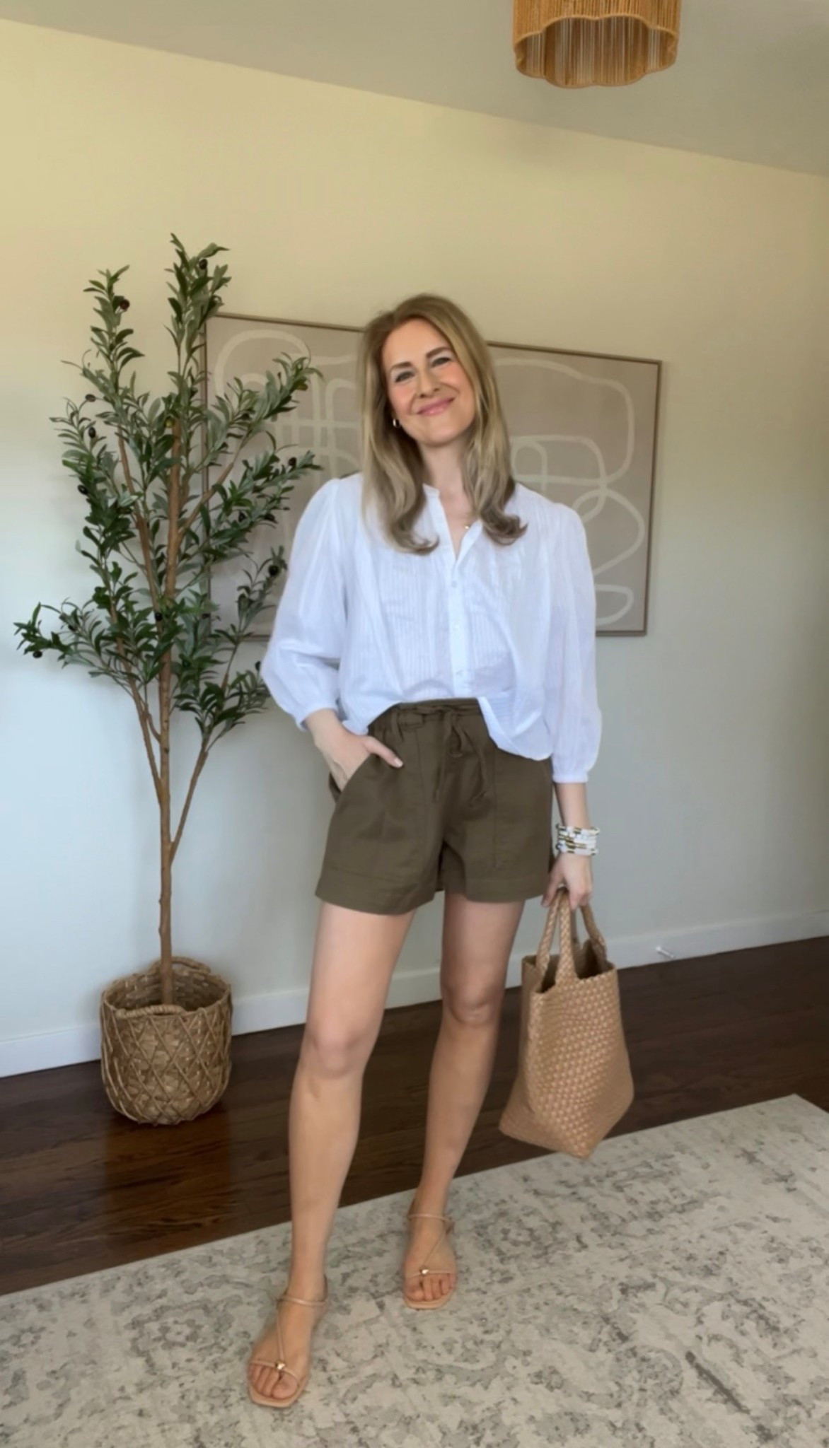 Walmart spring outfit with a cotton blouse that looks like Madewell and shorts that look like Rails! I went up a size to a medium in the shorts and stayed tts small in the top. #walmartfashion 

#LTKOver40 #LTKootd