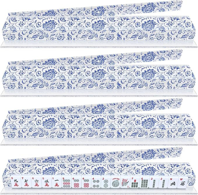 4 Pack Magnetic Chinoiserie Mahjong Tile Racks with Removable Acrylic Pushers, 18.5 Inch Length A... | Amazon (US)