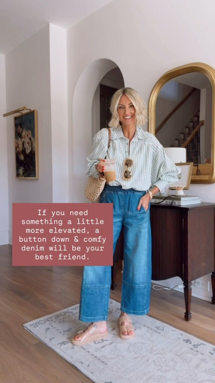 I have loved these barrel jeans - they are a softer material! So, very comfortable but so cute! Just styled them with a striped button down! Wearing XS!

Loverly Grey, Anthropologie, pre fall outfit, back to school outfit, striped button down, barrel jeans

#LTKootd #LTKSeasonal